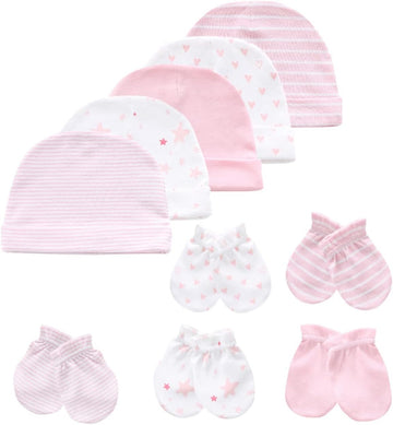 Baby Hat and Mittens Set Baby Hats Caps for Baby Boys Girls 100% Cotton