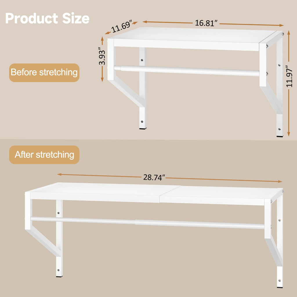 Expandable Closet Shelves Wall Mounted, 2 Pack Closet Shelving with Hanging Rods, Wall Shelving for Walk-in Closet