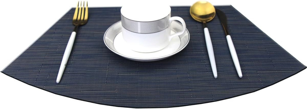 Wedge Placemats for Round Table Woven Vinyl Heat Resistant Washble Easy Clean Table Mats(Navy) - Set of 4