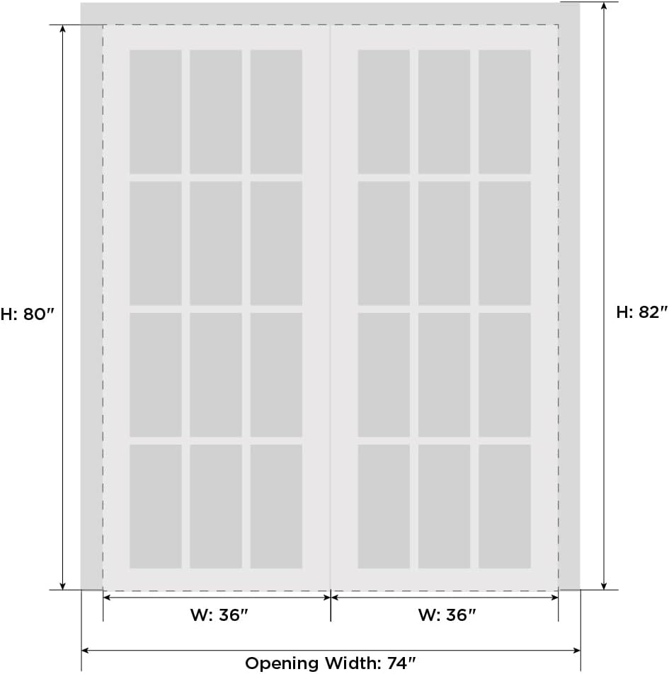 Quadro 4522 | Double Swing Interior French Doors with Glass, MDF, Hardware Included, 72x80, White, M