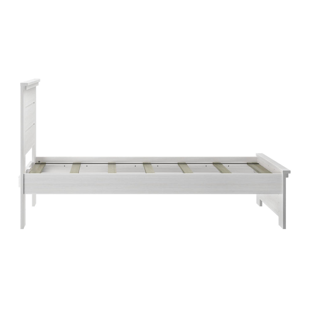 Modern Farmhouse Single Bed, Panel Headboard, White Wash