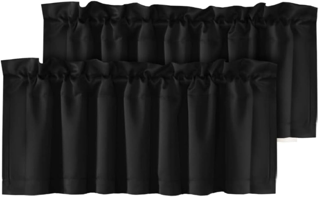 Blackout Valances for Window, Black Kitchen Valances Curtains Short Window Privacy Decorative Rod Pocket 2 Packs, 52"