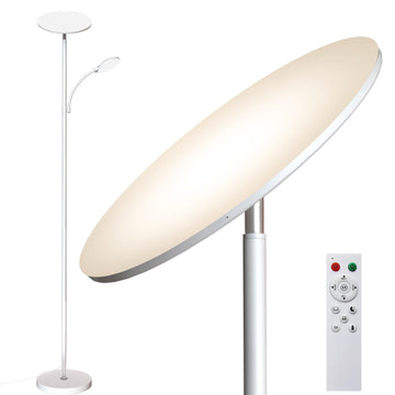 White Floor Lamps, 44W/ Super Bright 2 in 1 LED Floor Lamp with Remote, Stepless Dimmable, 69" Tall Standing