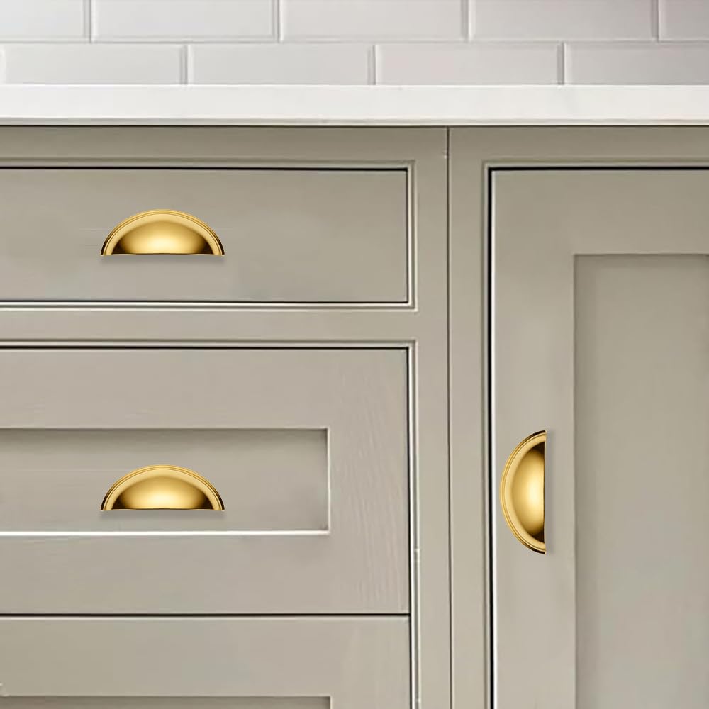 5-Pack 100% Solid Unlacquered Brass 3inch Drawer Pulls Cabinet Cup Pulls Kitchen Hardware Cabinet Handles Drawer