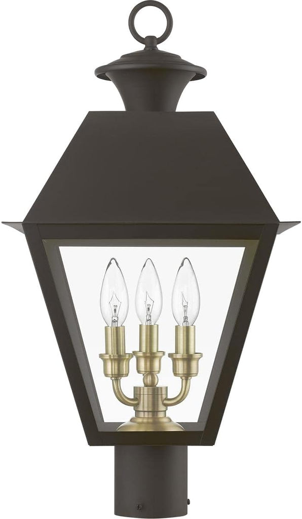 Wentworth, Outdoor Large Post Top Lantern, Bronze with Antique Brass Finish Cluster