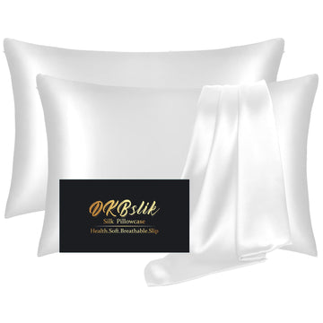 Silk Pillow Cases 2 Pack with Hidden Zipper, White