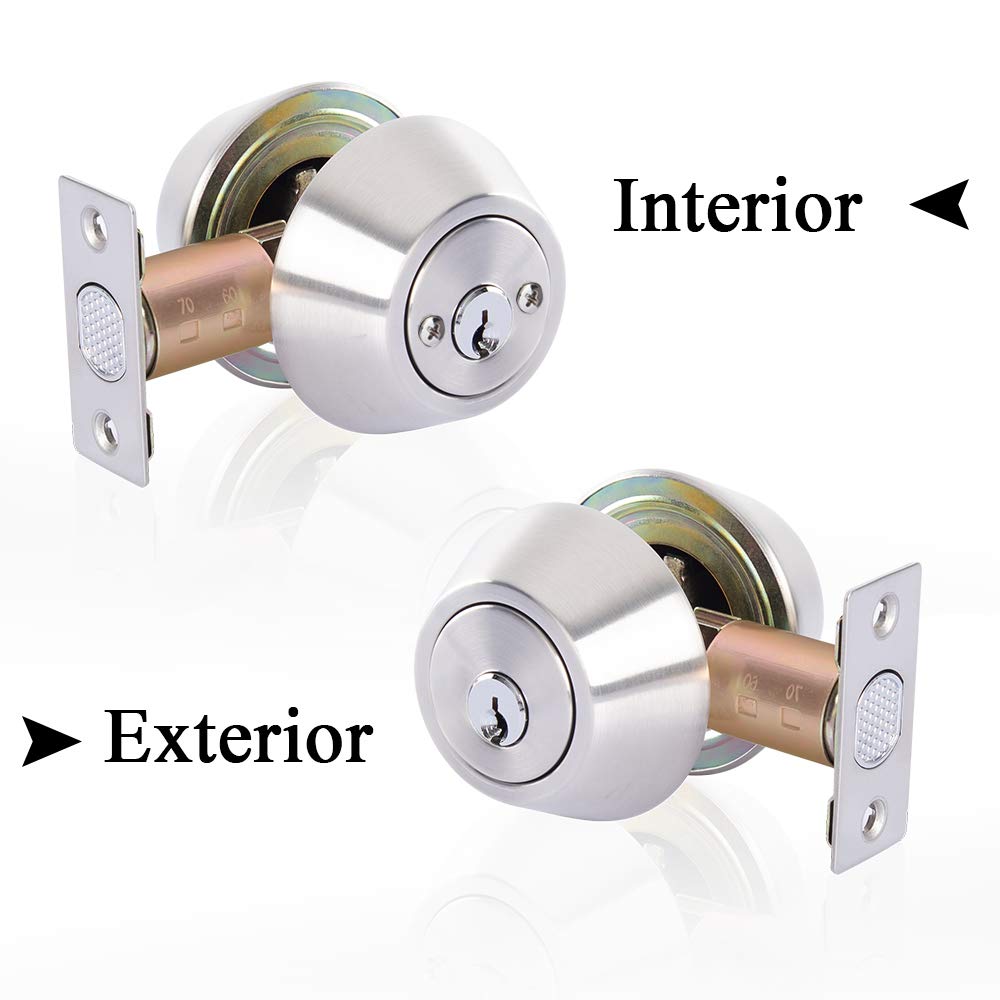 Double keyed Deadbolt Lock - Keyed on Both Sides, 2-Way Adjustable Cylinder Deadbolt (Privacy/Passage), Satin