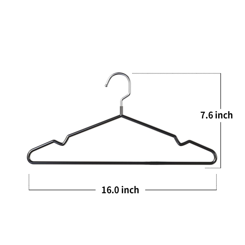 Metal Hangers Non-Slip Suit Coat Hangers Chrome and Black Friction, Metal Clothes Hanger with Rubber Coating, 16