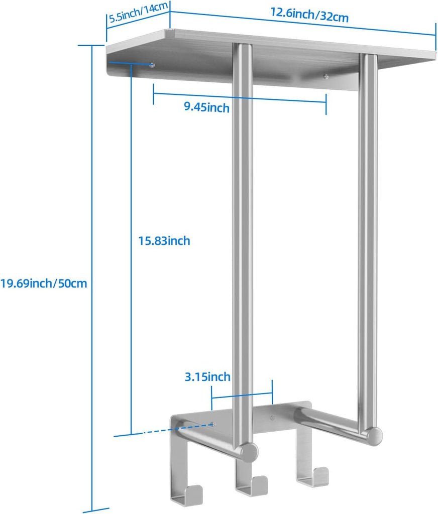 Towel Racks Wall Mounted with 3 Hooks, Brushed Nickel | Stainless Steel Towel Rack with Shelf, Towel Storage Holder