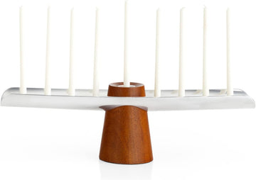 Classic | Hanukkah and Candle Holder | Decorative for Chanukah | Made of Acacia Wood and Silver Plate | 14-Inch