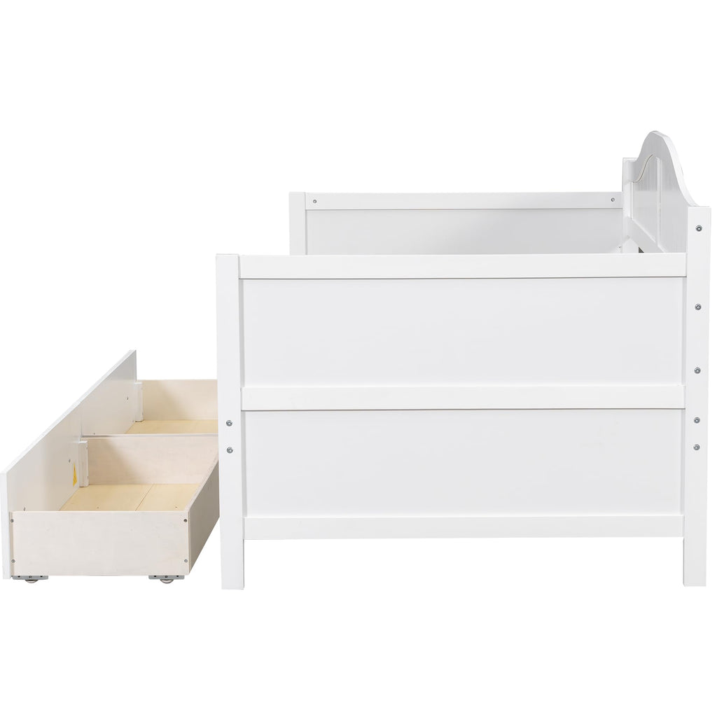 Daybed with Storage Drawers, Sturdy Pine Wood Corner Bed Frame with Headboard, Farmhouse Daybed Living