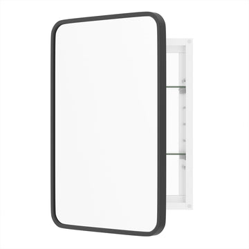 WallByond Bathroom Medicine Cabinet with Mirror, 16x24 Inch Black Recessed Medicine Cabinet with Round Corner