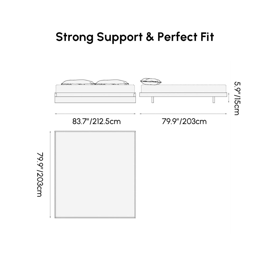 Japanese Tatami Bed Frame, King, 5.9-Inch, Solid Wood, Steel Slats