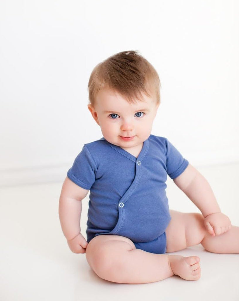 Unisex Baby Organic Cotton Short Sleeve Kimono Bodysuit, GOTS Certified, Snap Wrap Onesie for Newborns & Infants