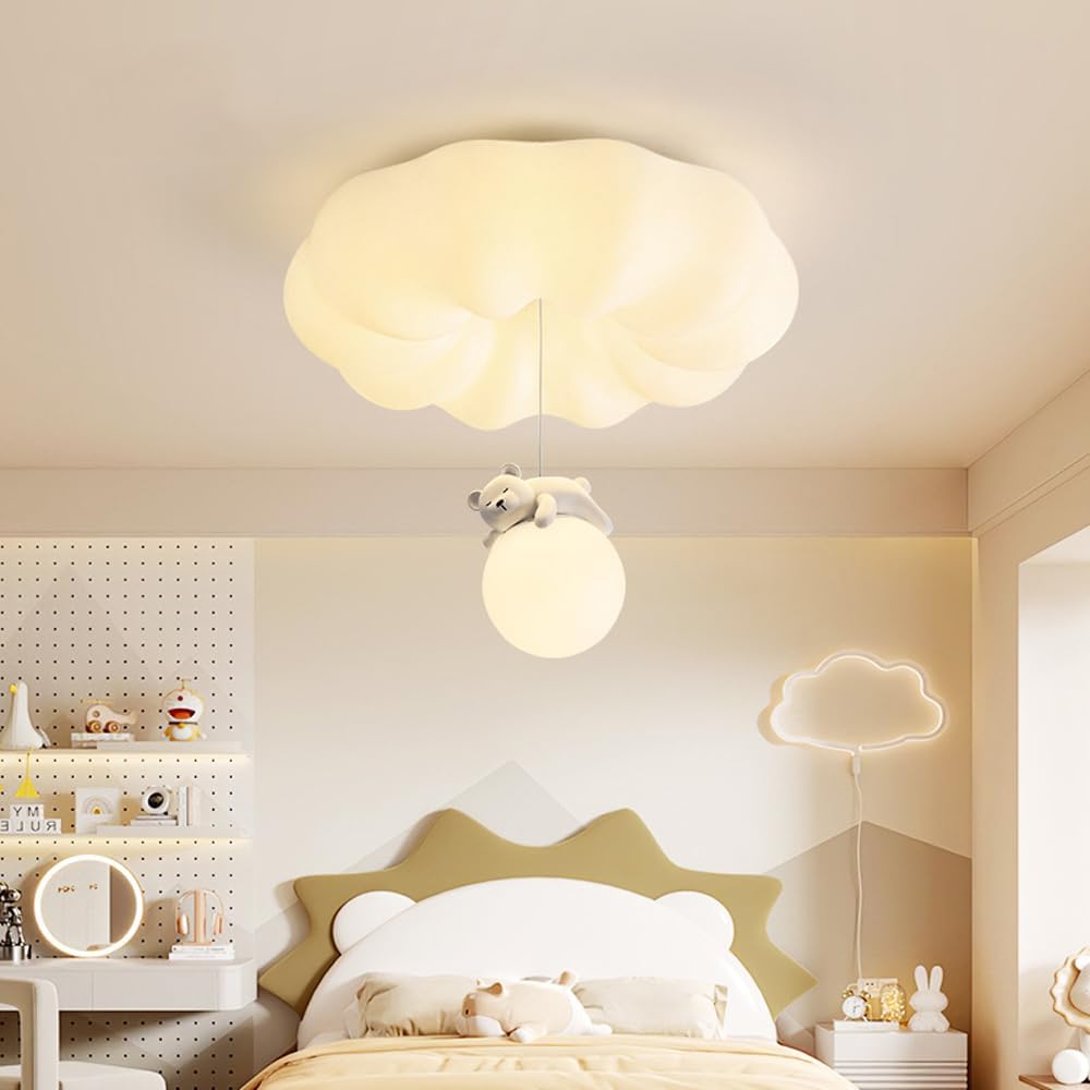 Cloud Ceiling Lights Modern Dimmable LED Ceiling Light Remote Control Bear Rabbit White Kids Ceiling Light Flush