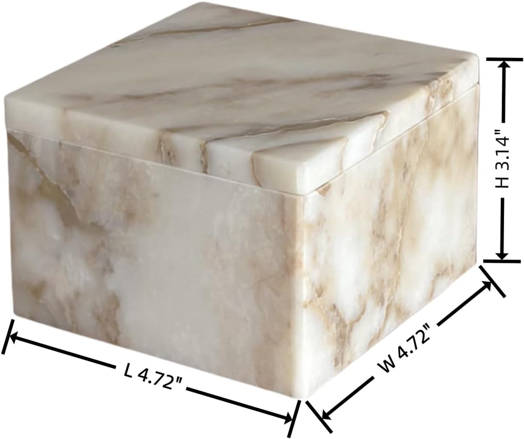 Natural Marble Ring Jewelry Box Cotton Swab Storage Box with Lid Storage Box (Calacatta Gold)