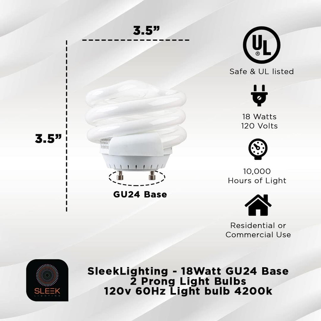 GU24 18W T2 Spiral CFL Puck Light Bulb 4200K Cool White 2-Prong