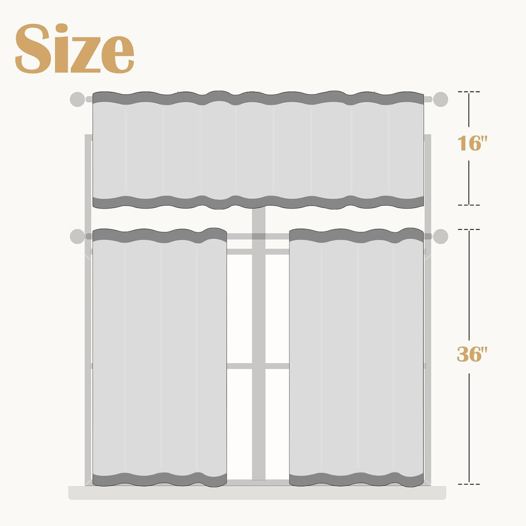 Floral Kitchen Curtains Set Linen Tier Curtains and Valance Farmhouse Drapes for Small Windows 36 Inch Length for