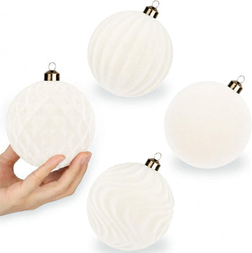 Inch Velvet Christmas Ball Ornaments, Large Tree Decorations, Cream, 4 - Set of 4