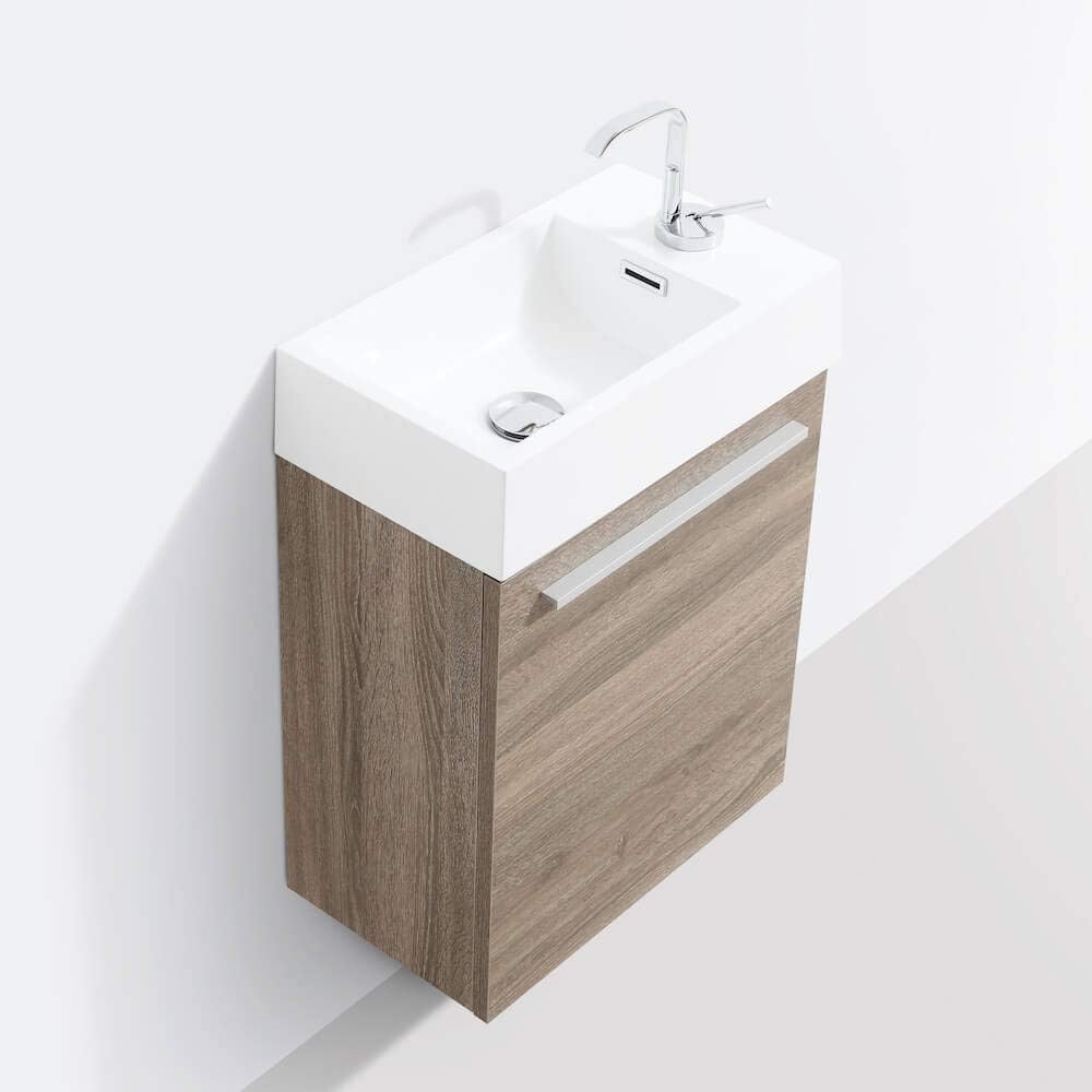 18-Inch Floating Bathroom Vanity with Sink & Mirror – Space-Saving Wall-Mounted Cabinet, Glossy White