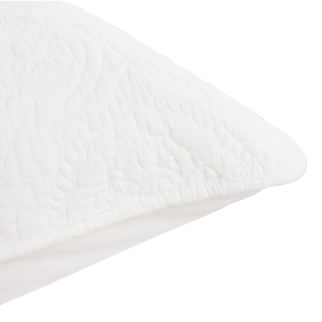 White Damask Quilted Pillow Shams Cotton Standard Size Pillow Cases Set of 2 Comfy Soft Decorative Pillow Covers