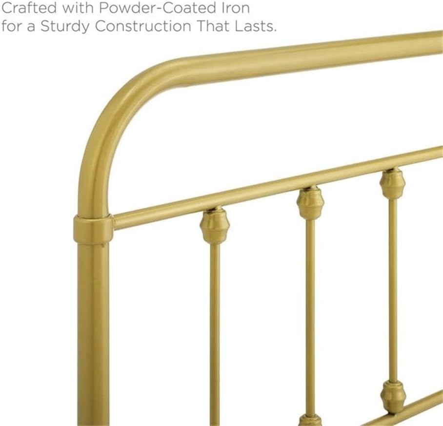 King Metal Headboard with Adjustable Height, Gold Powder-Coated Iron, Modern Farmhouse Design, 7 Mounting Positions