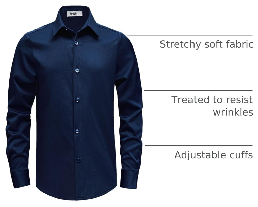 Boys Stretch Wrinkle Free Dress Shirt Long Sleeve Button Down Shirt
