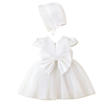 Newborn Baby Girl Christening Dress White Baptism Lace Long Sleeve Fall Wedding Dresses with Bonnet Outfit(White