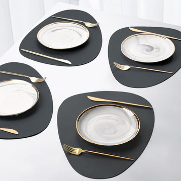 Faux Leather Placemats Set Easy to Clean (Black) - Set of 4