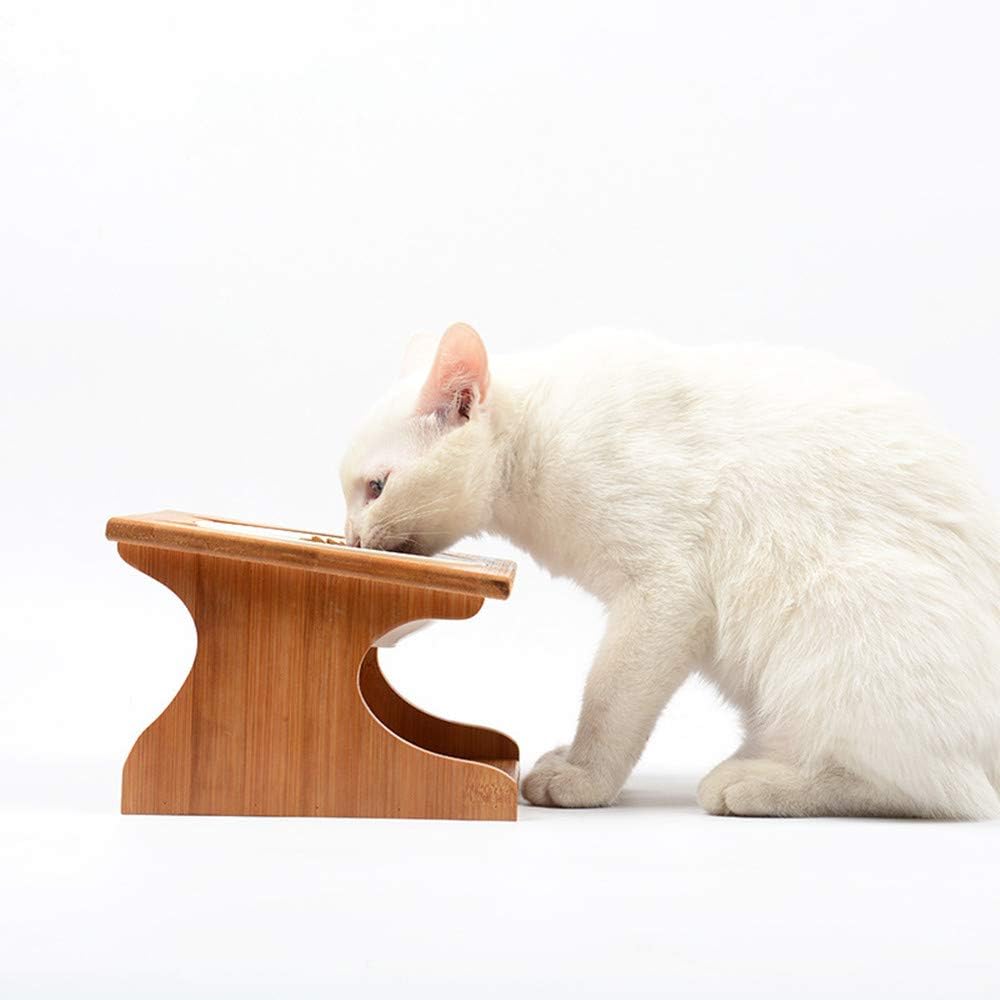 Cat Bowls Pet Dining Table with Raised Slope Wooden Stand Elevated Pet Bowls with Oblique Stand for More Comfortable