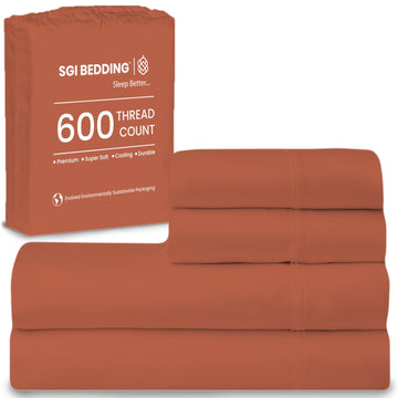100% Egyptian Cotton Sheets King Size - 600 Thread Count Sheets Set, Soft, Cooling, 15" Deep Pocket, Luxury Hotel