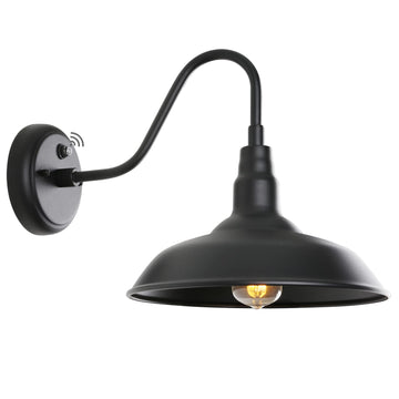 10in. Dusk to Dawn Outdoor Gooseneck Barn Light, Matte Black Exterior Wall Mount Light Fixture, Farmhouse Wall Sconce