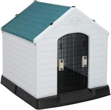Plastic Dog House, 26" L x 29" W x 28" H Pet Dog Kennel with Door for Small Medium Sized Dogs Water Resistant, Indoor
