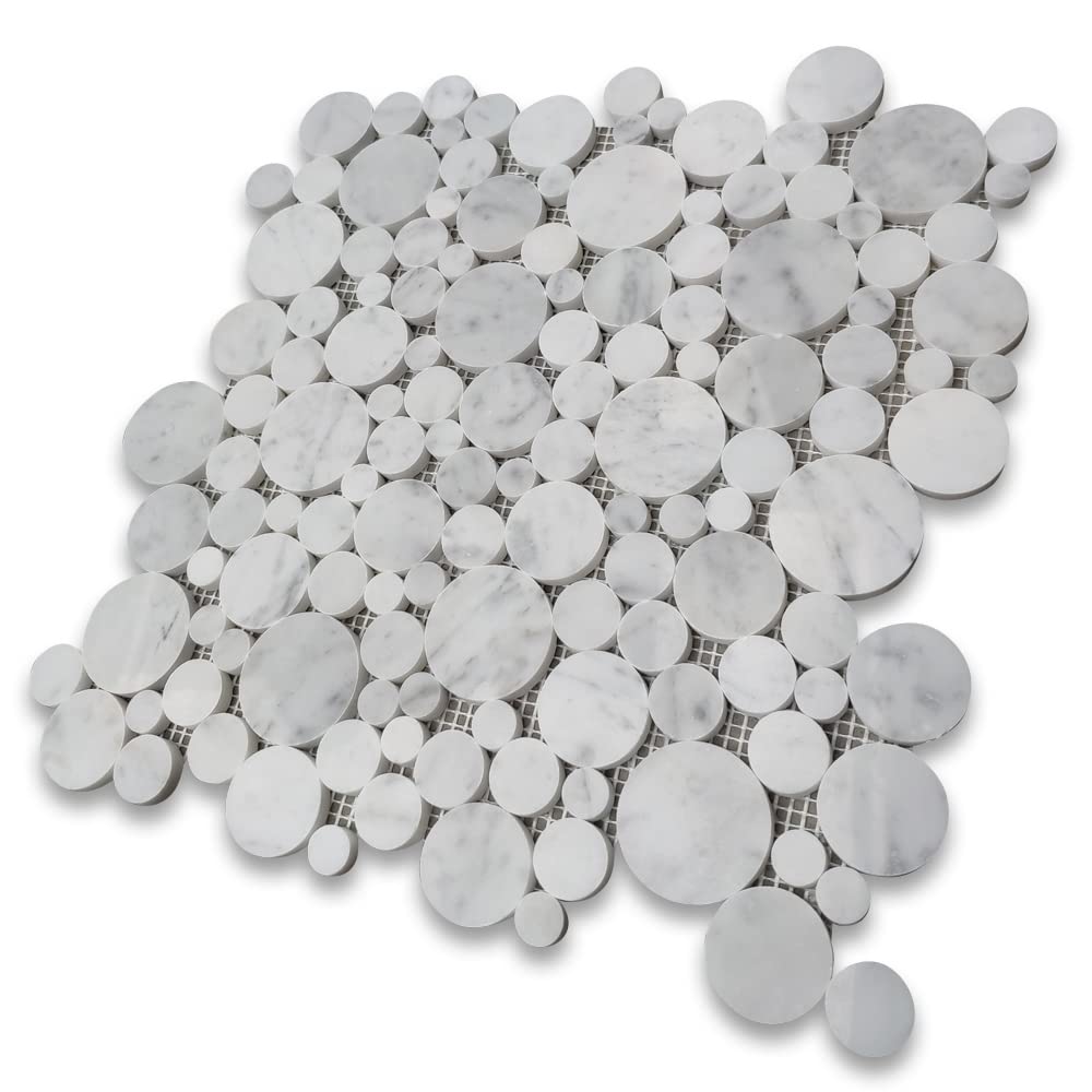 Carrara White Marble Bubble Round Paramount Mosaic Tile Polished Kitchen Bath Wall Floor Backsplash Shower (1 Sheet)