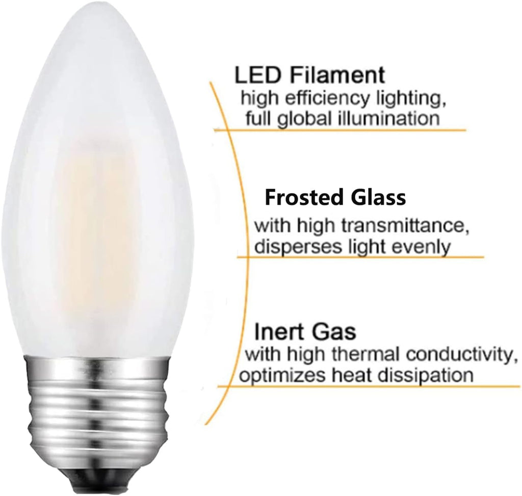 E26 Candelabra Bulb Frosted 25 Watt Light Bulbs Warm White 2700K