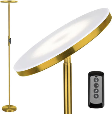 LED Torchiere Floor Lamp with Remote, Stepless Dimmable, Brushed Gold