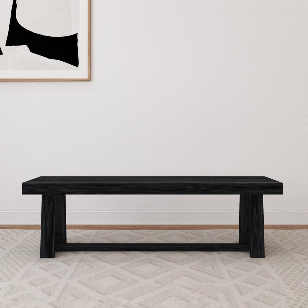 Classic Dining Bench, 60 Inch, Black Wirebrush