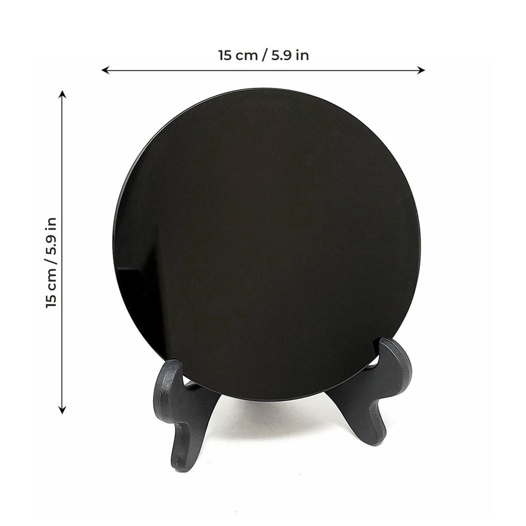 Natural Black Obsidian Scrying Mirror with Stand 5.90 in - Healing Crystals for Witchcraft, Divination, Meditation