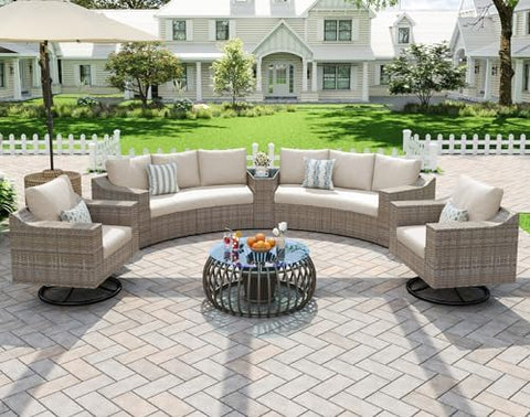 9-Piece Wicker Outdoor Patio Furniture Set - Swivel | All-Weather Resistant for Backyard, Garden & Porch