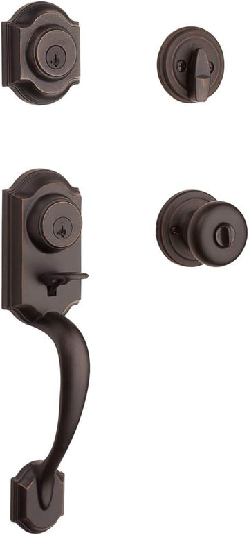 Montara Front Door Lock Handle and Deadbolt Set, Entry Handleset Exterior with Interior Door Knob, Venetian Bronze - Door Handleset