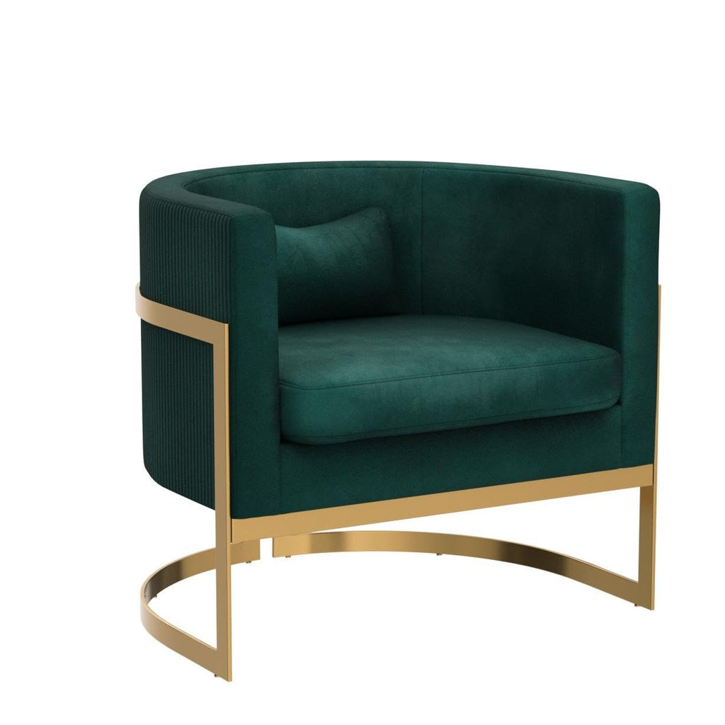 Green Accent Chair Modern Velvet Barrel Chair with Gold Metal Legs