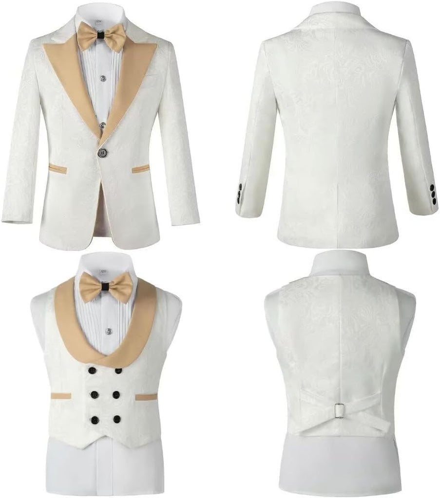 Boys Formal Suit Wedding Tuxedo 3 Pieces Floral Jacket Pants Vest Kids Party Blazer