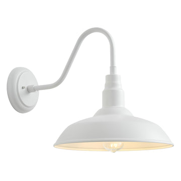 10 Inch Dome Outdoor Gooseneck Barn Lights for Porch, Farmhouse Exterior Light Fixture with Wall Mount, Matte White