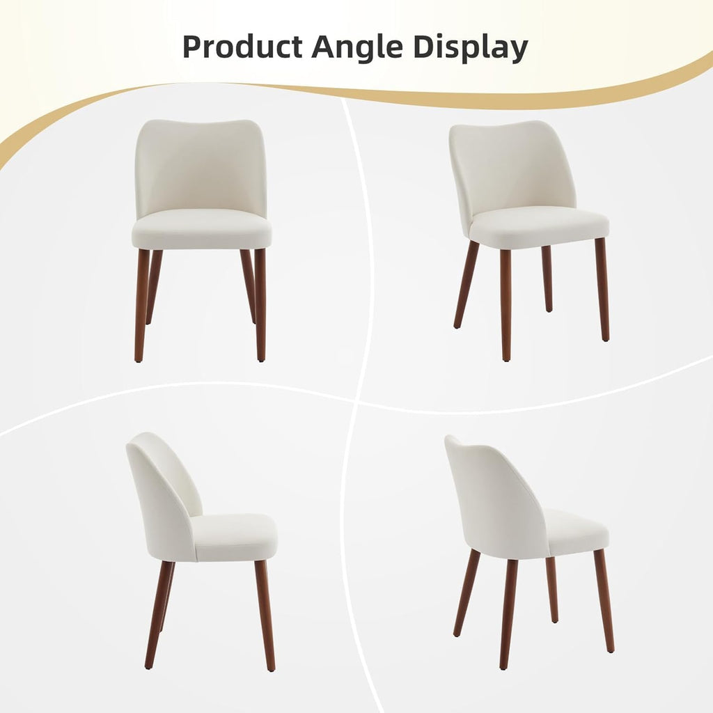 Wooden Dining Chairs Set of 4, Farmhouse Kitchen Chairs with Curved Back, Modern Fabric Upholstered Chairs, Cream