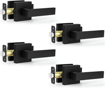 4 Pack Passage Door Knobs - Black Door Handle Interior Door Levers