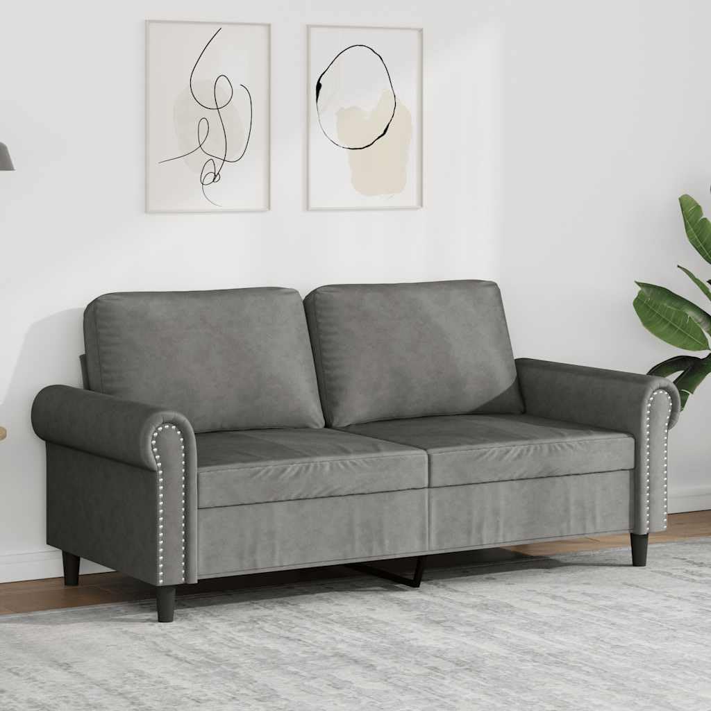Velvet 2-Seater Sofa Dark Gray 55.1 Inches, Small Loveseat with Sturdy Metal Frame, Thickly Padded Seat and Back