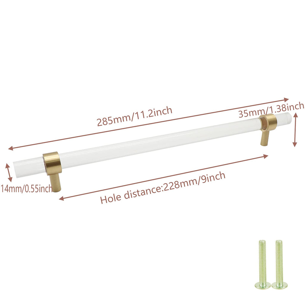 Brushed Brass Acrylic Cabinet Pulls,9" Hole Center,2pcs,Clear