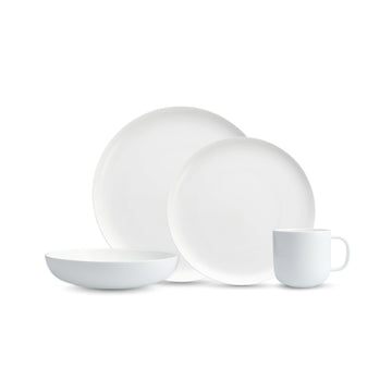 Modern Coupe Porcelain 16 Piece Dinnerware Set, Service for 4, White