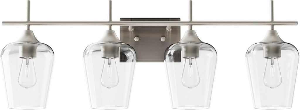 4 Light Bathroom Vanity Light Fixture,Brushed Nickel | Wine Glass Shades, E26 Sockets, Easy to install, Vanity Lights