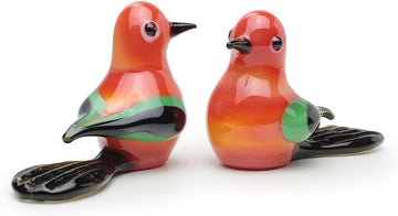 Murano Style Art Glass Animal Figurines Orange Pair of Birds Miniature - Set of 2